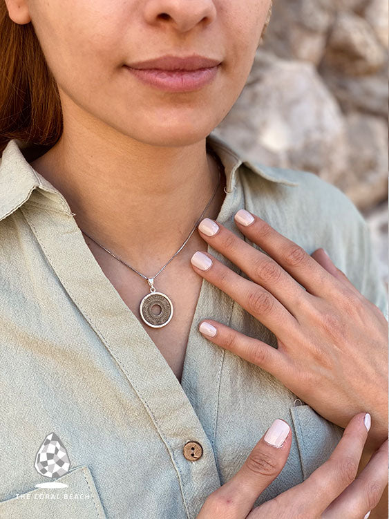 Palestinian coin 5 mil silver simple frame necklace