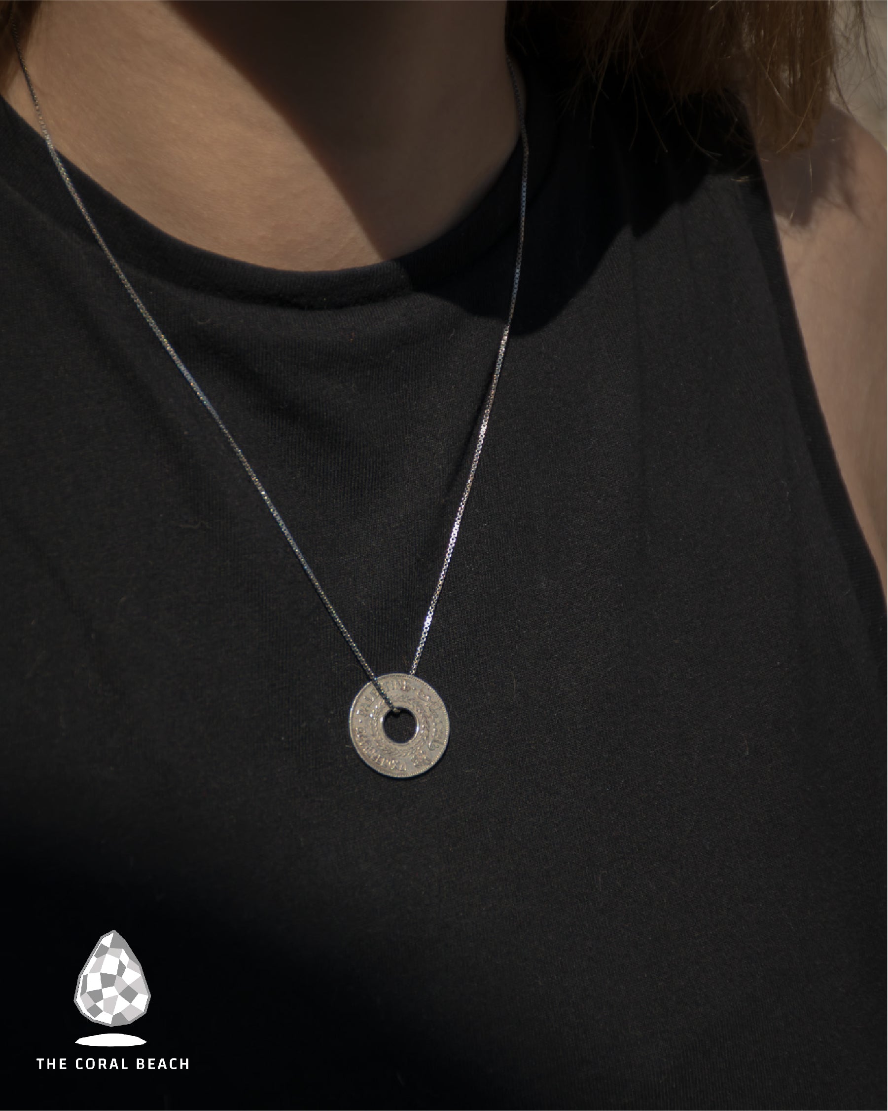 Palestinian coin 5 mil silver necklace