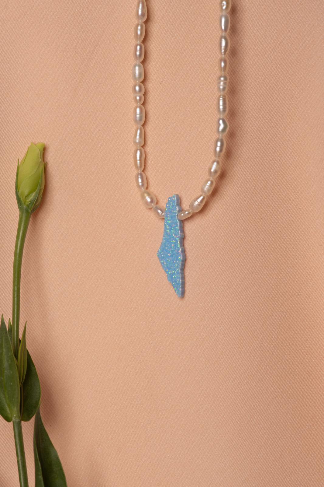 Opal Palestine map choker pearls necklace