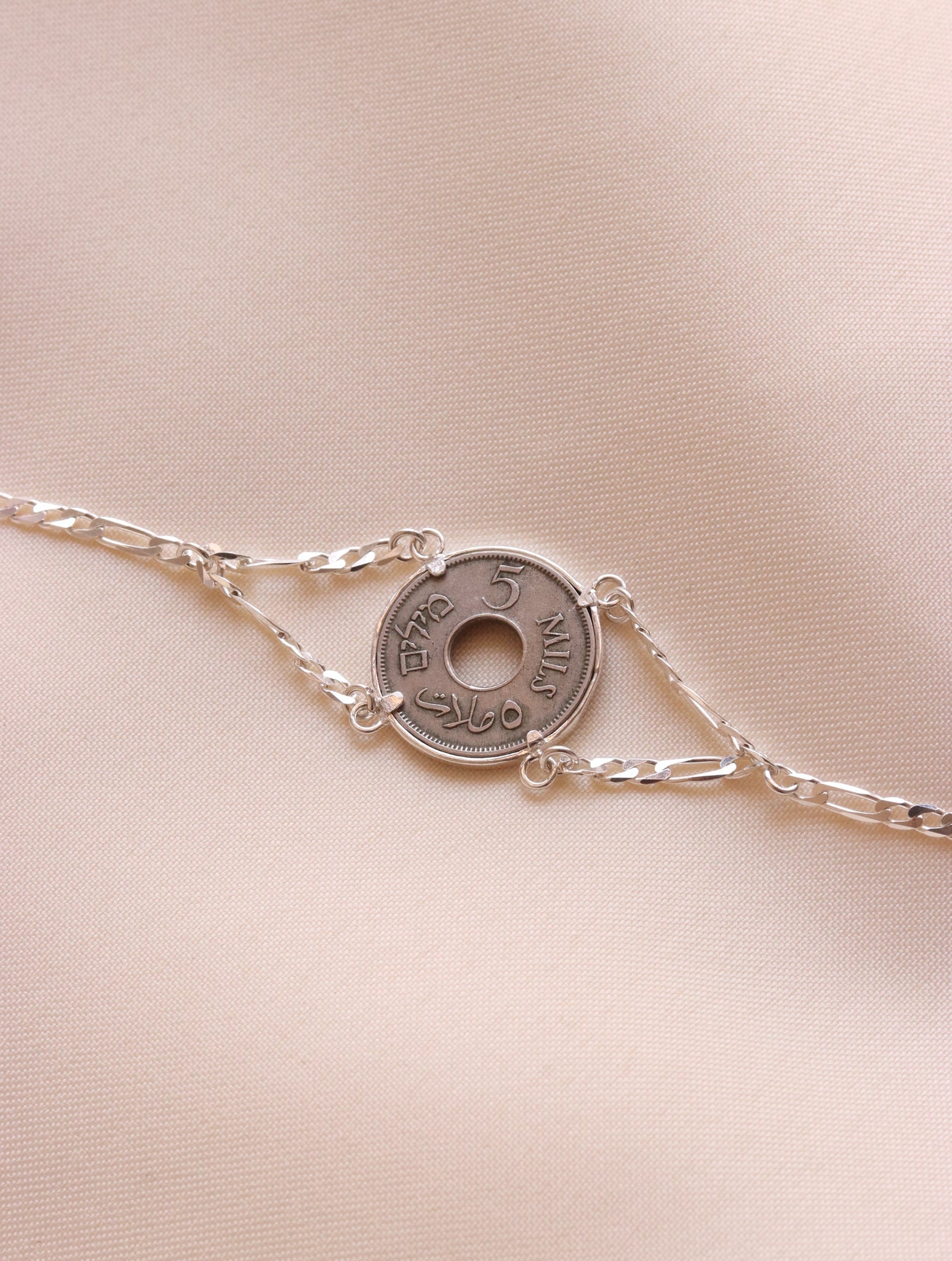 Palestinian coin 5 mil silver bracelet