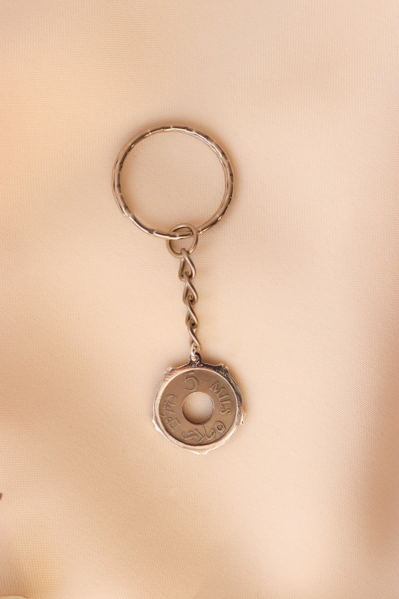 Palestinian coin 5 mil silver crown frame keychain