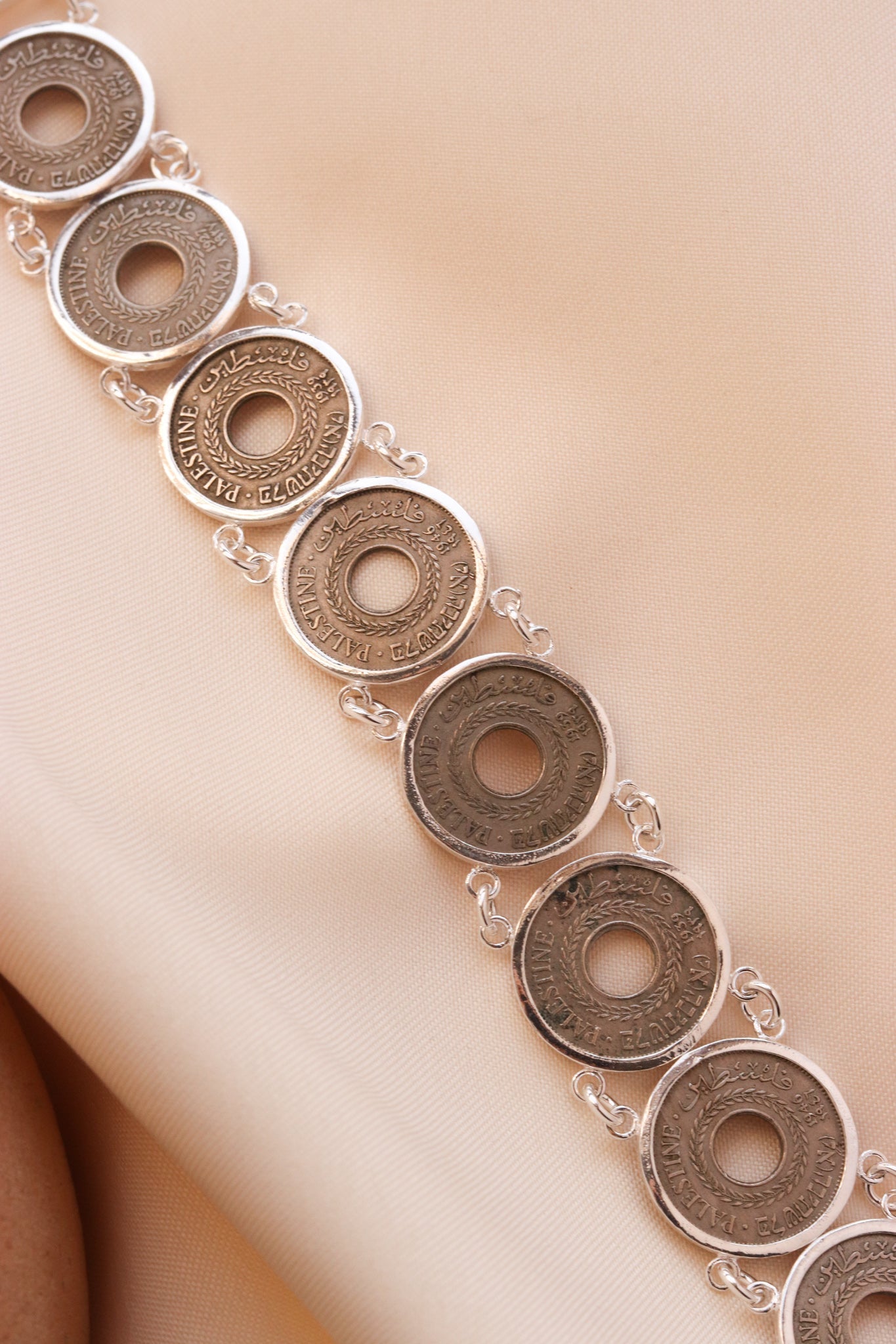 Palestinian coins 5 mil silver bracelet
