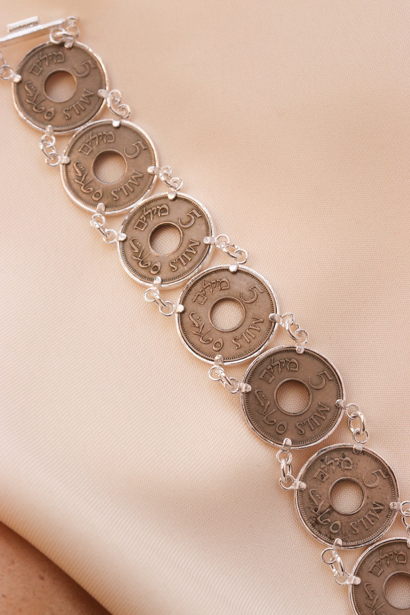 Palestinian coins 5 mil silver bracelet