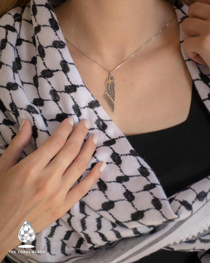 Palestine map with Hatta pattern engraved inside necklace