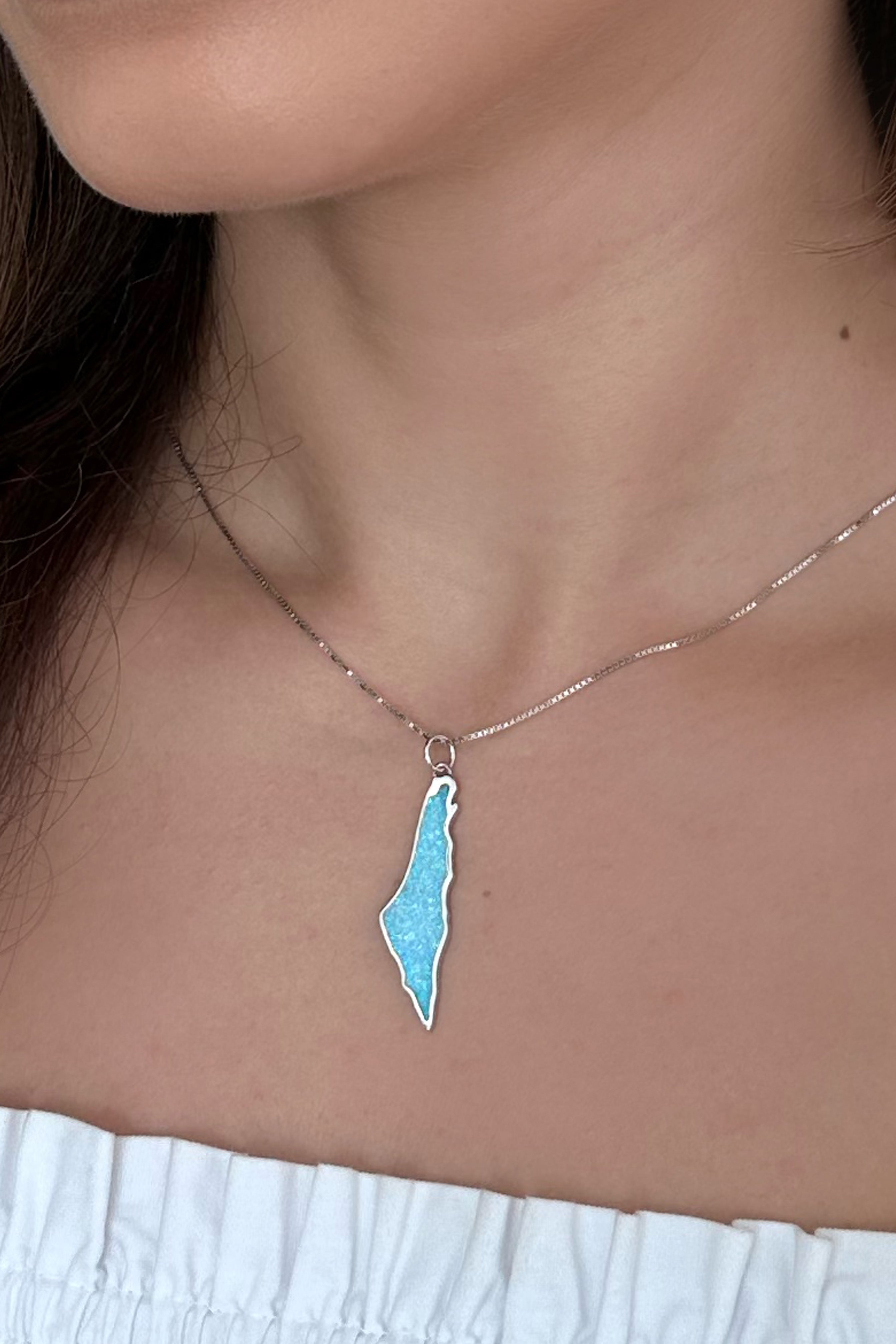Opal Palestine map with frame necklace