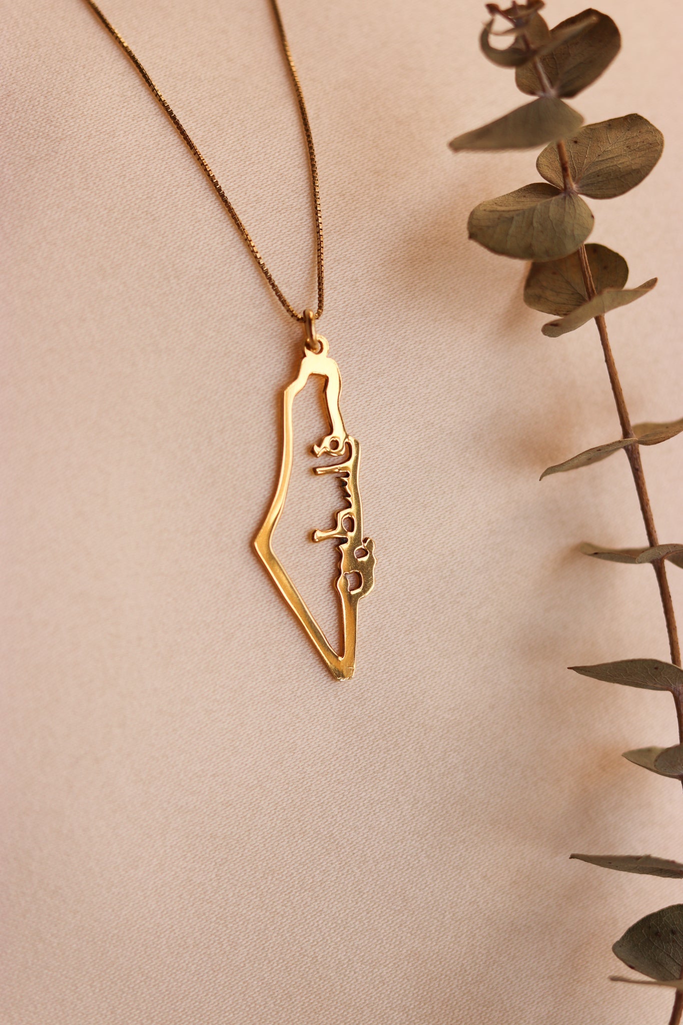 Palestine map with vertical Palestine Arabic word necklace